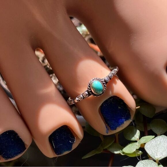 Sterling Silver Bali Style Turquoise Toe Ring Adjustable - Picture 1 of 4